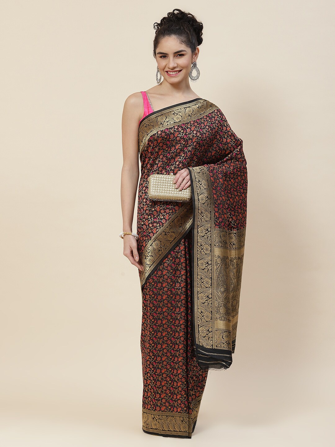 

Meena Bazaar Woven Design Zari Saree, Black
