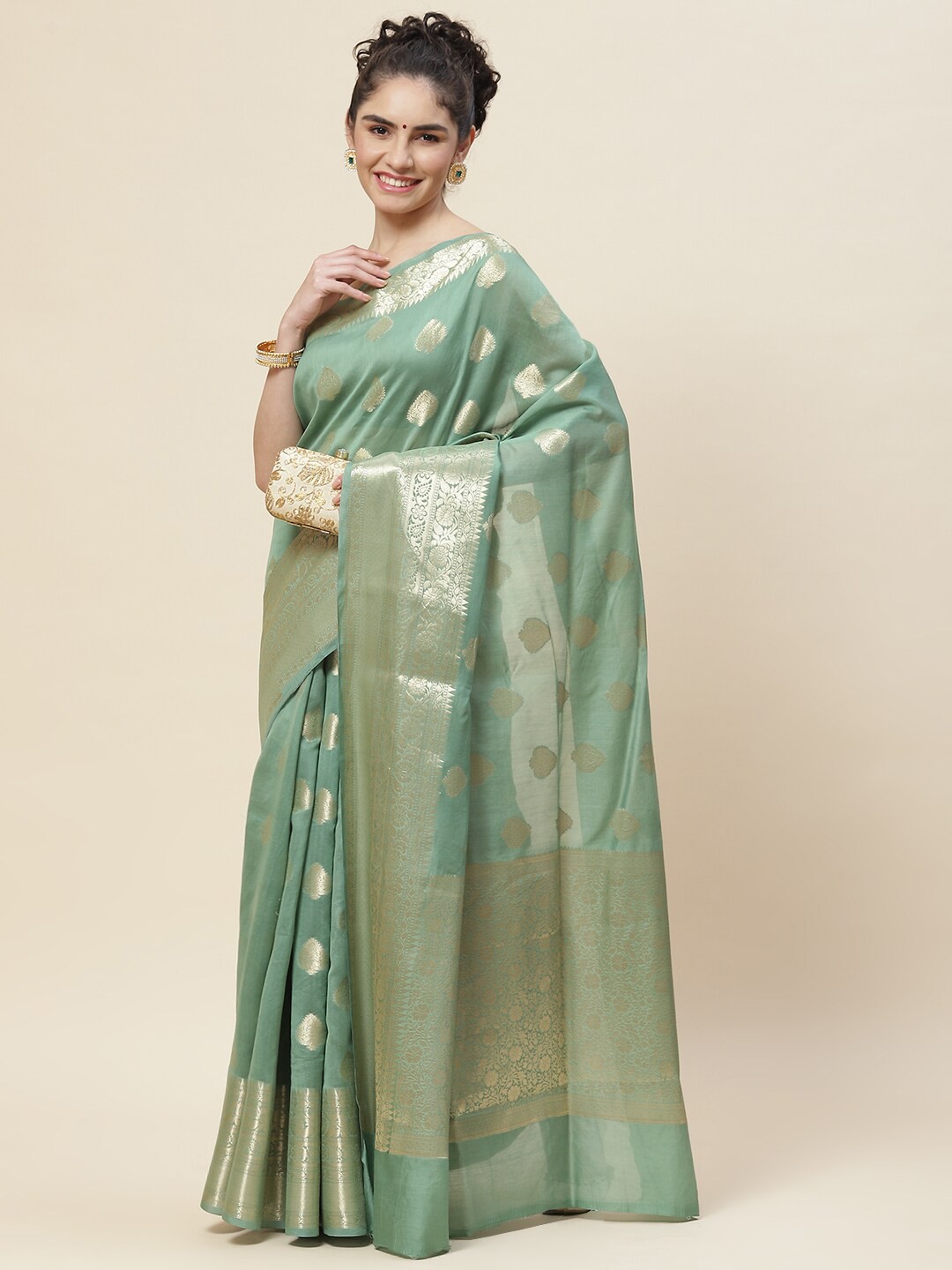 

Meena Bazaar Woven Design Zari Saree, Green