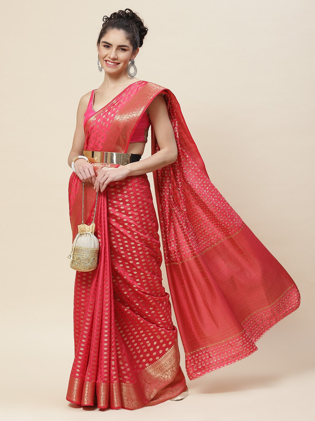 

Meena Bazaar Woven Design Zari Saree, Pink