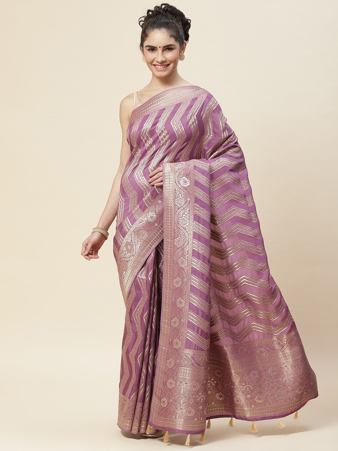 

Meena Bazaar Woven Design Zari Saree, Purple