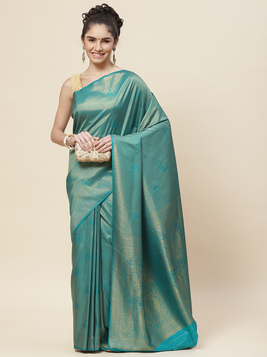 

Meena Bazaar Woven Design Zari Saree, Teal