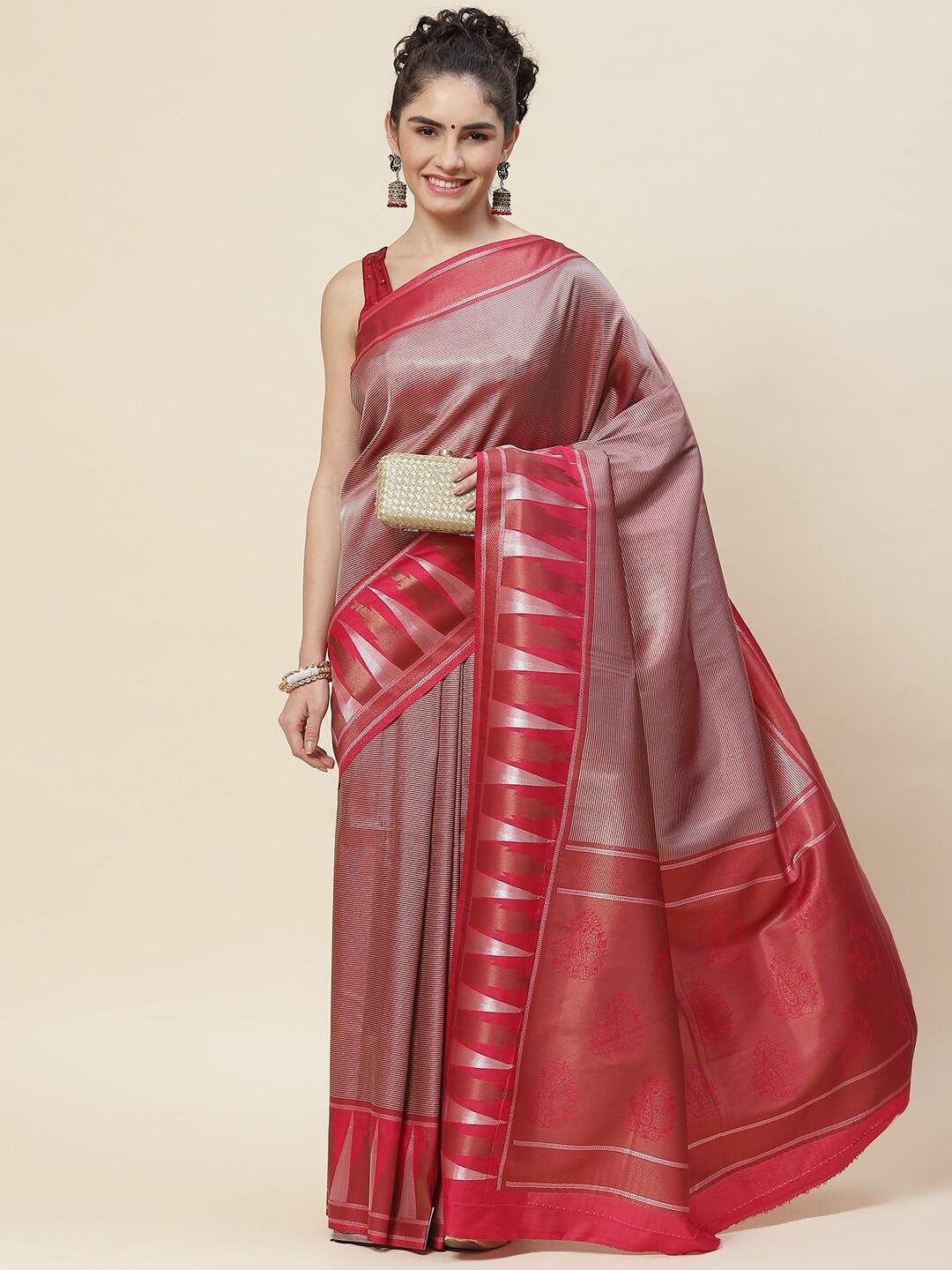

Meena Bazaar Woven Design Zari Saree, Red