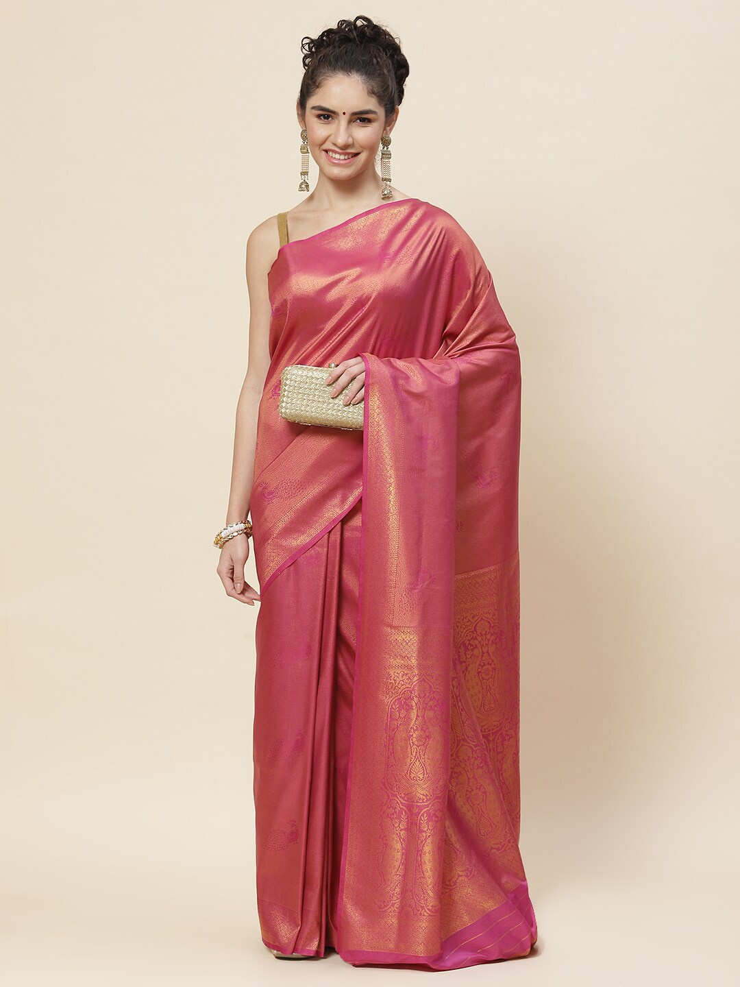 

Meena Bazaar Woven Design Zari Saree, Pink