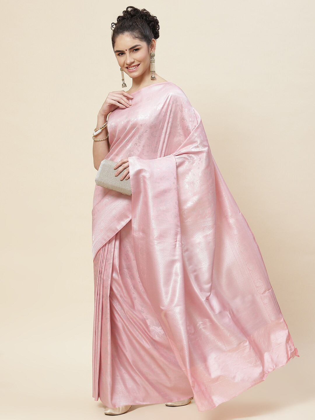 

Meena Bazaar Woven Design Zari Art Silk Saree, Pink