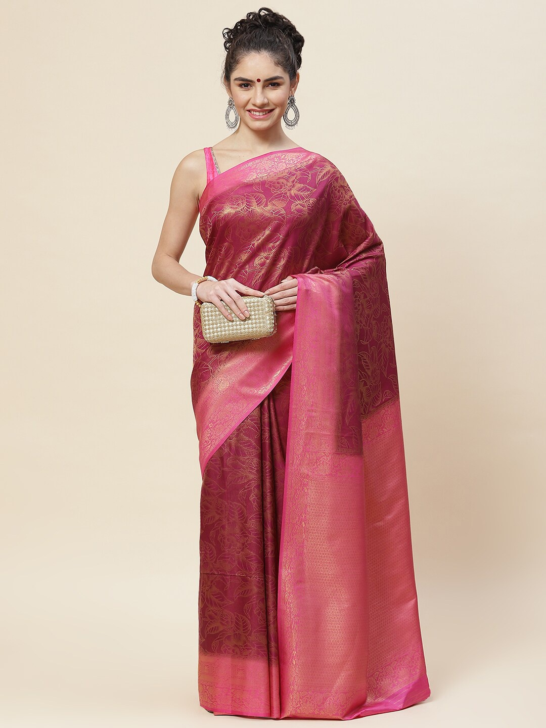 

Meena Bazaar Woven Design Zari Art Silk Saree, Burgundy