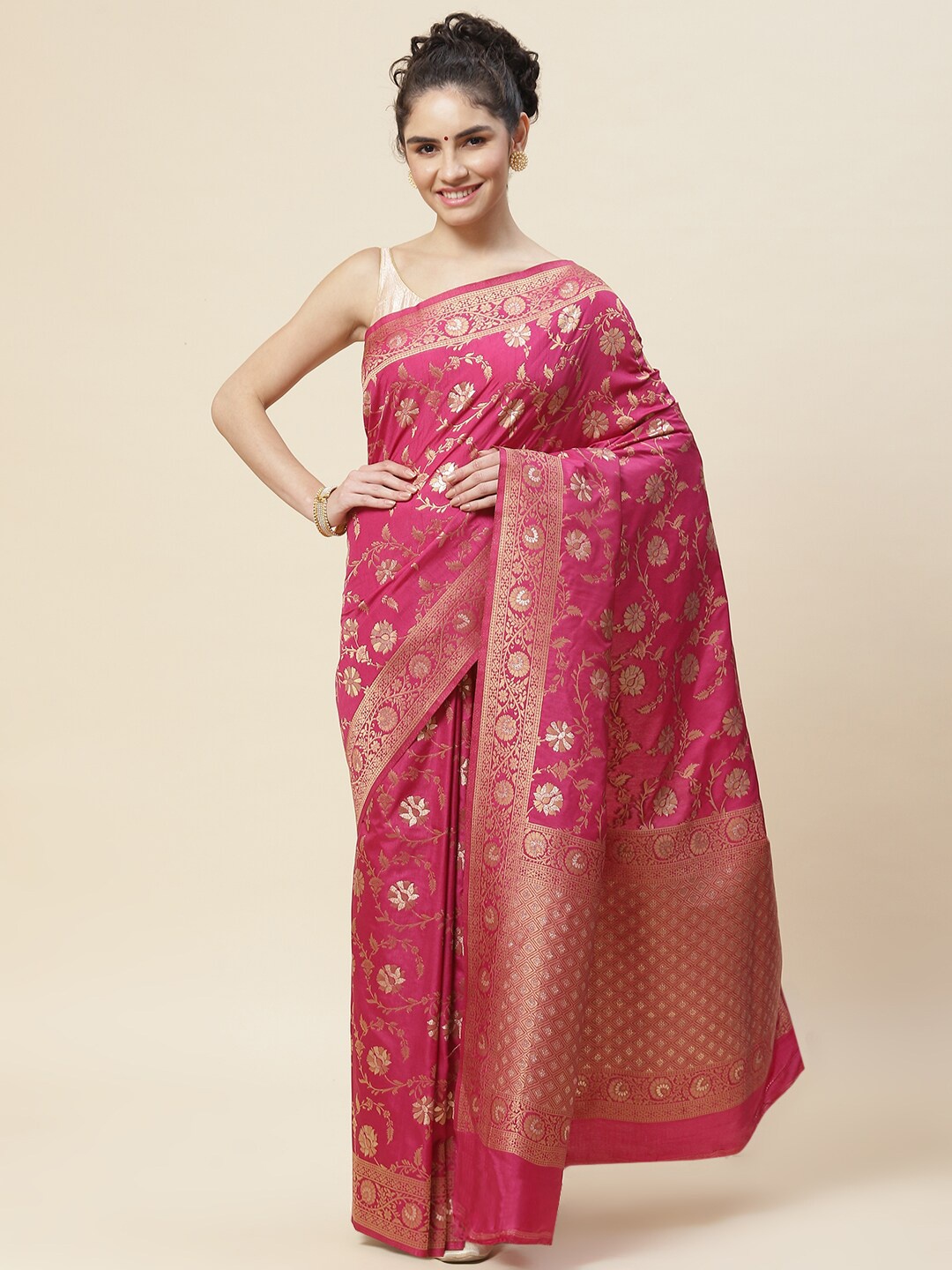 

Meena Bazaar Woven Design Zari Art Silk Saree, Magenta