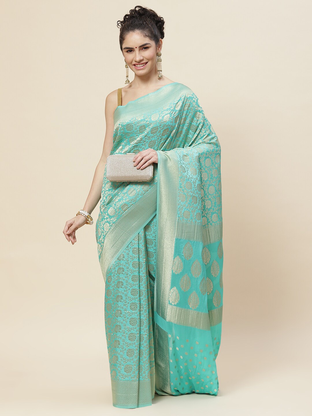 

Meena Bazaar Woven Design Zari Saree, Green