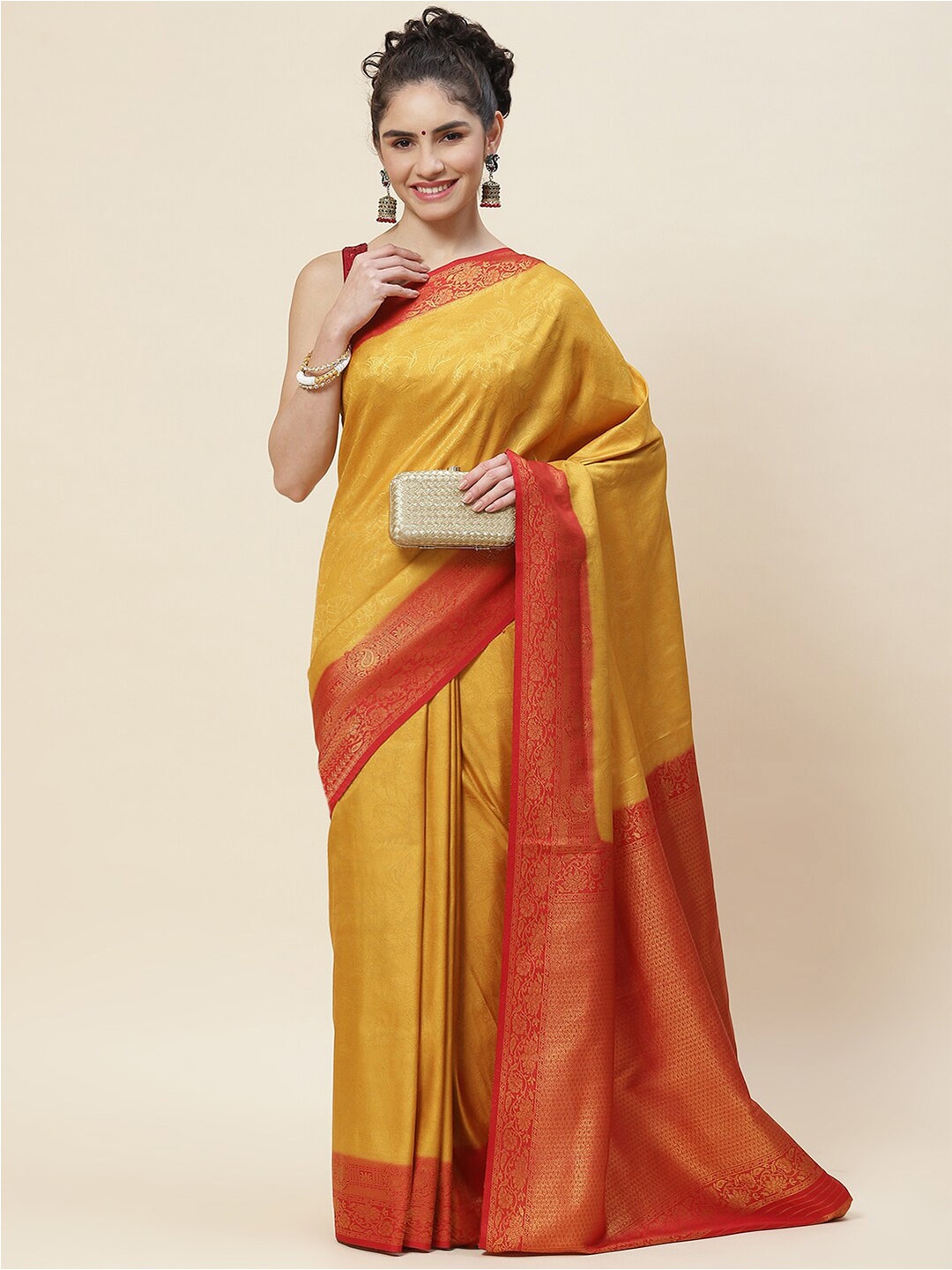 

Meena Bazaar Woven Design Zari Art Silk Saree, Mustard