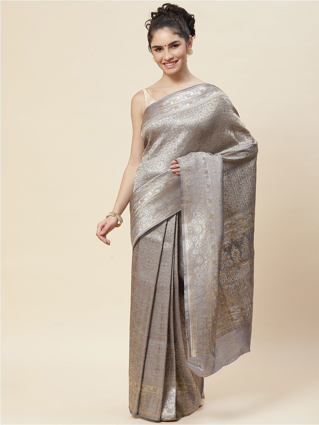 

Meena Bazaar Woven Design Zari Art Silk Saree, Grey