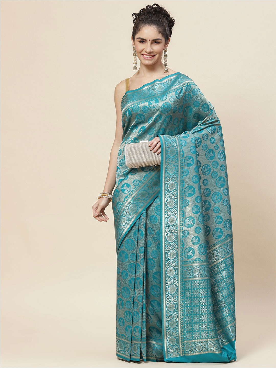 

Meena Bazaar Woven Design Zari Art Silk Saree, Blue