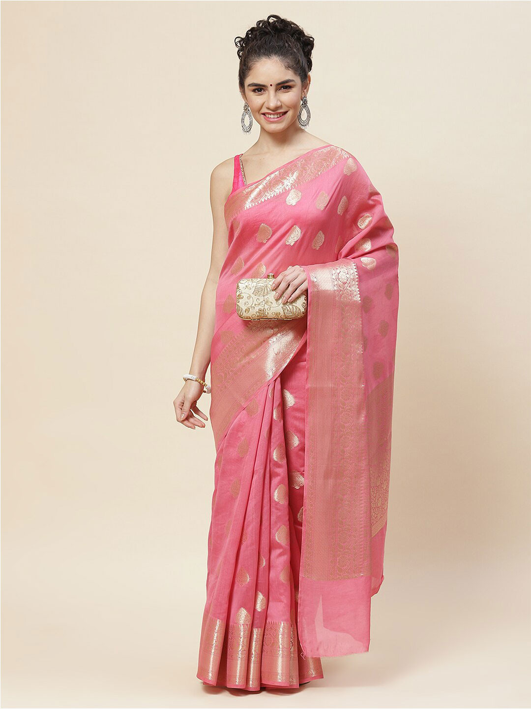 

Meena Bazaar Woven Design Zari Saree, Pink