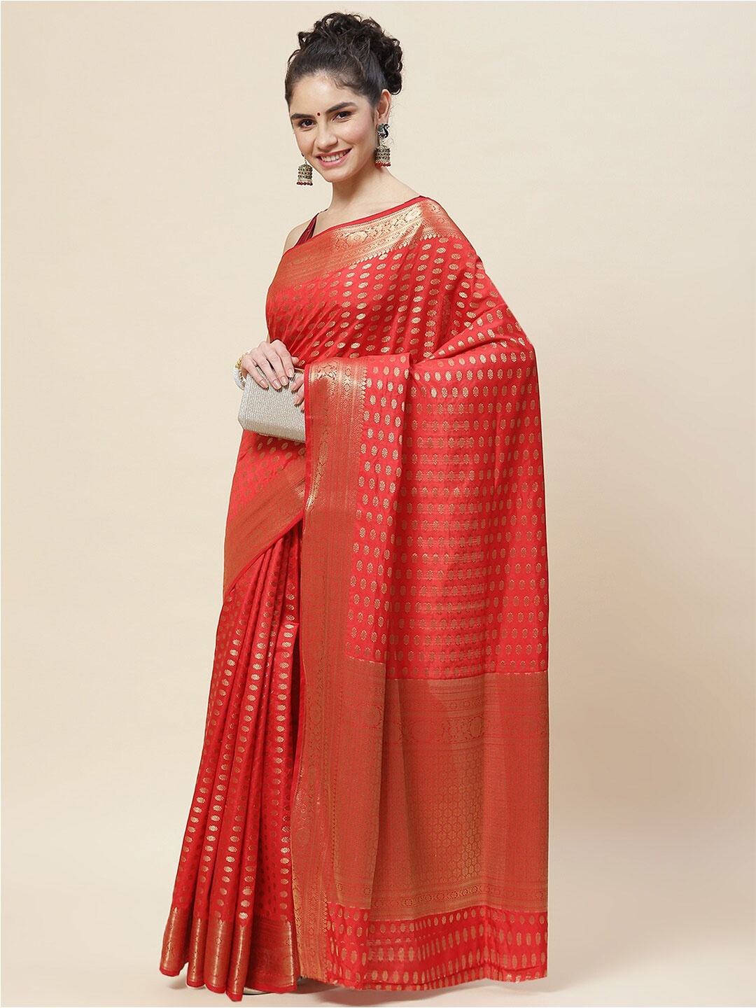 

Meena Bazaar Woven Design Zari Art Silk Saree, Red