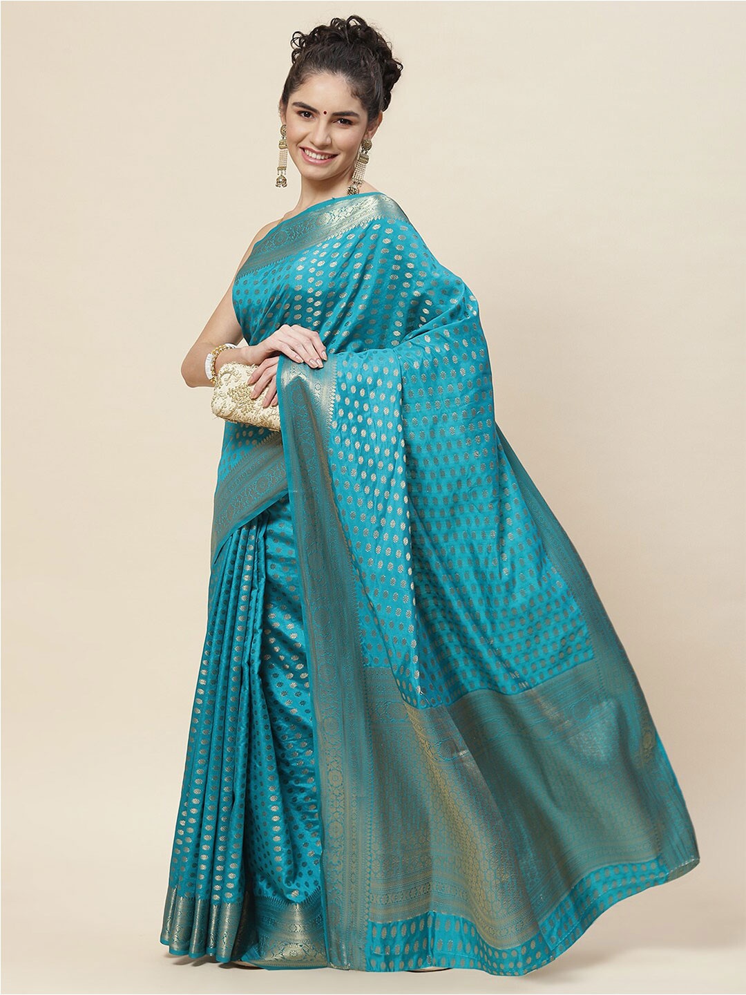 

Meena Bazaar Woven Design Zari Art Silk Saree, Turquoise blue