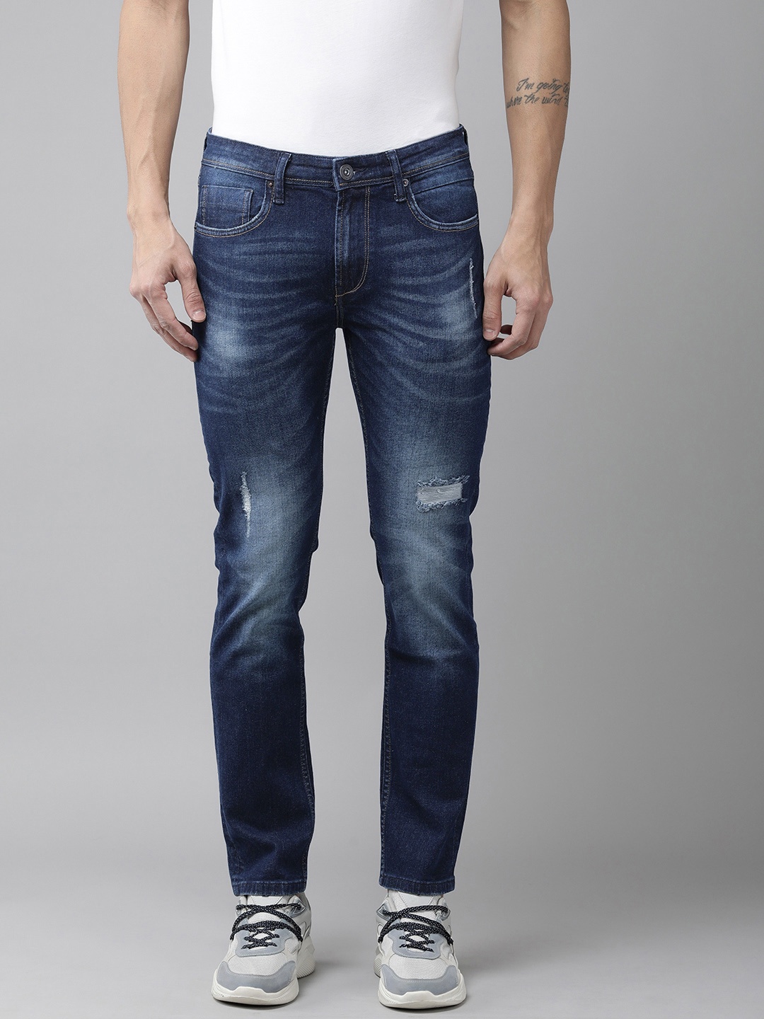 

BEAT LONDON by PEPE JEANS Men Low-Rise Mildly Distressed Stretchable Jeans, Blue