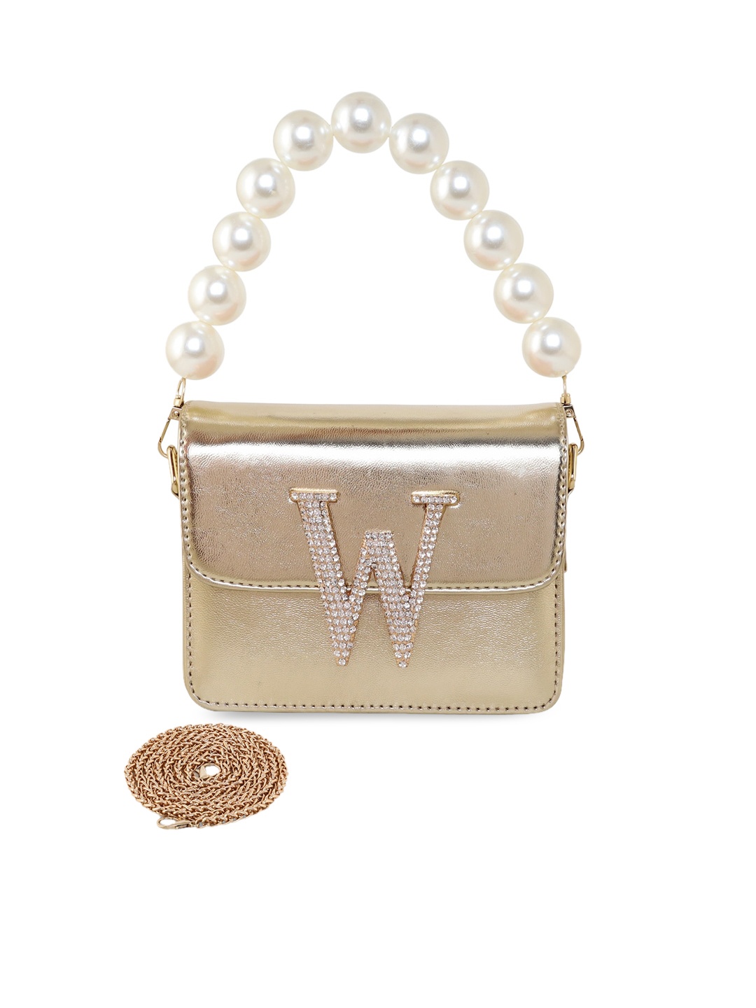 

ESBEDA Embellished PU Structured Sling Bag, Gold