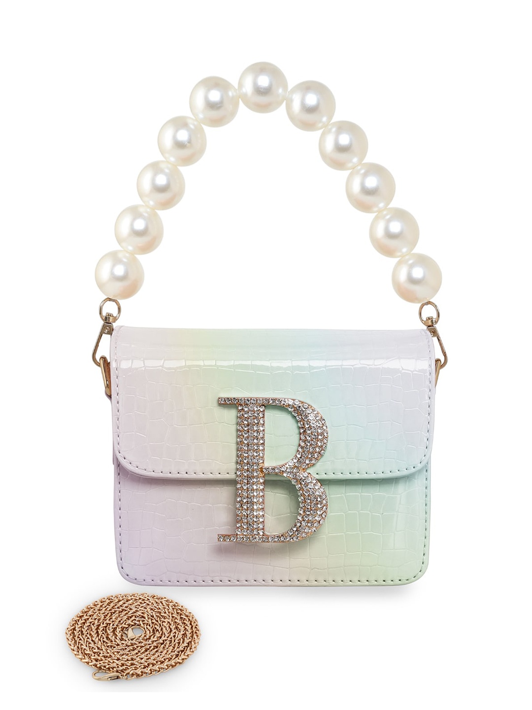 

ESBEDA Pearl Embellished Structured Hotty Glossy Sling Bag, White