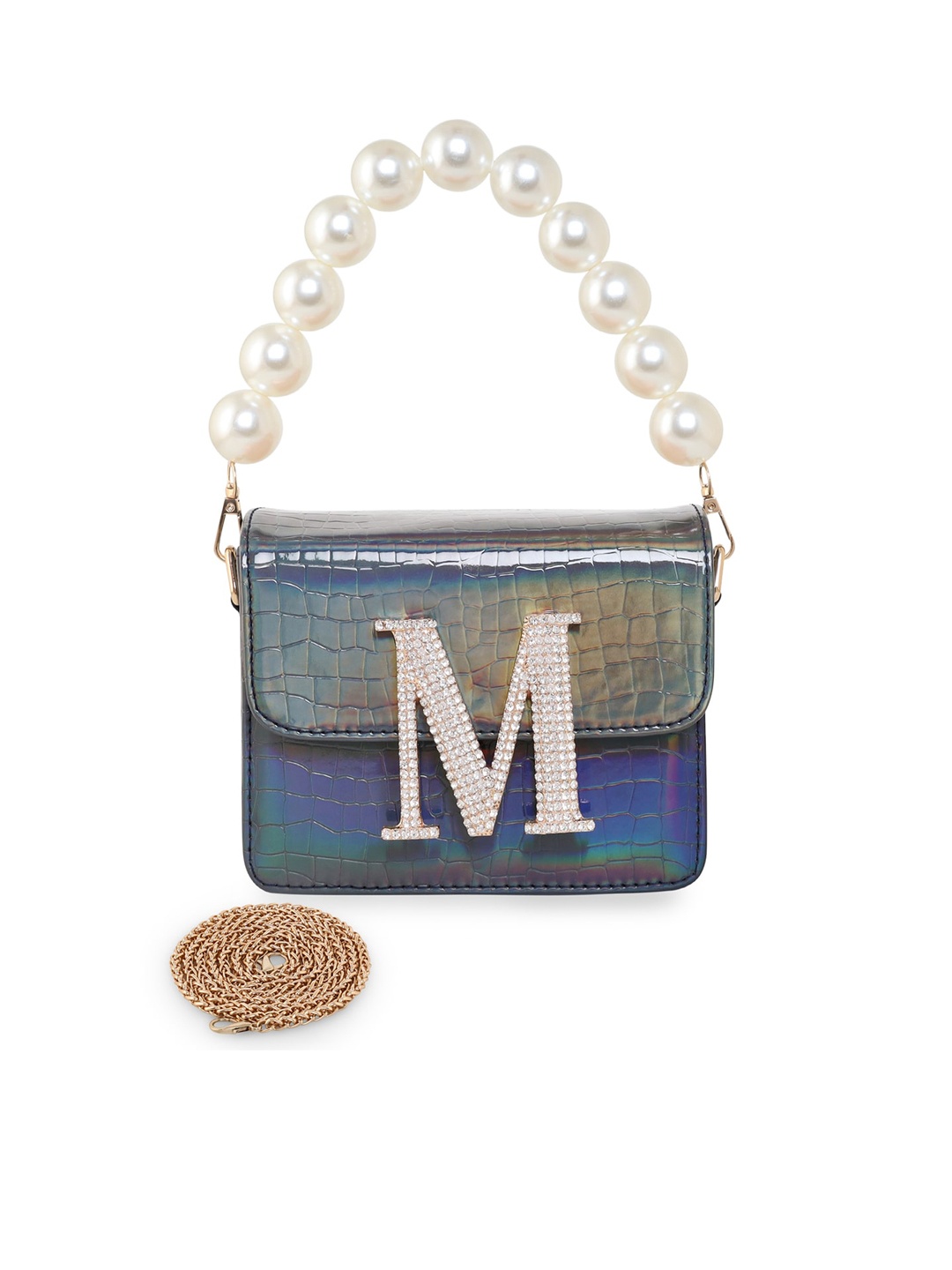 

ESBEDA Geometric PU Structured Sling Bag with Applique, Navy blue