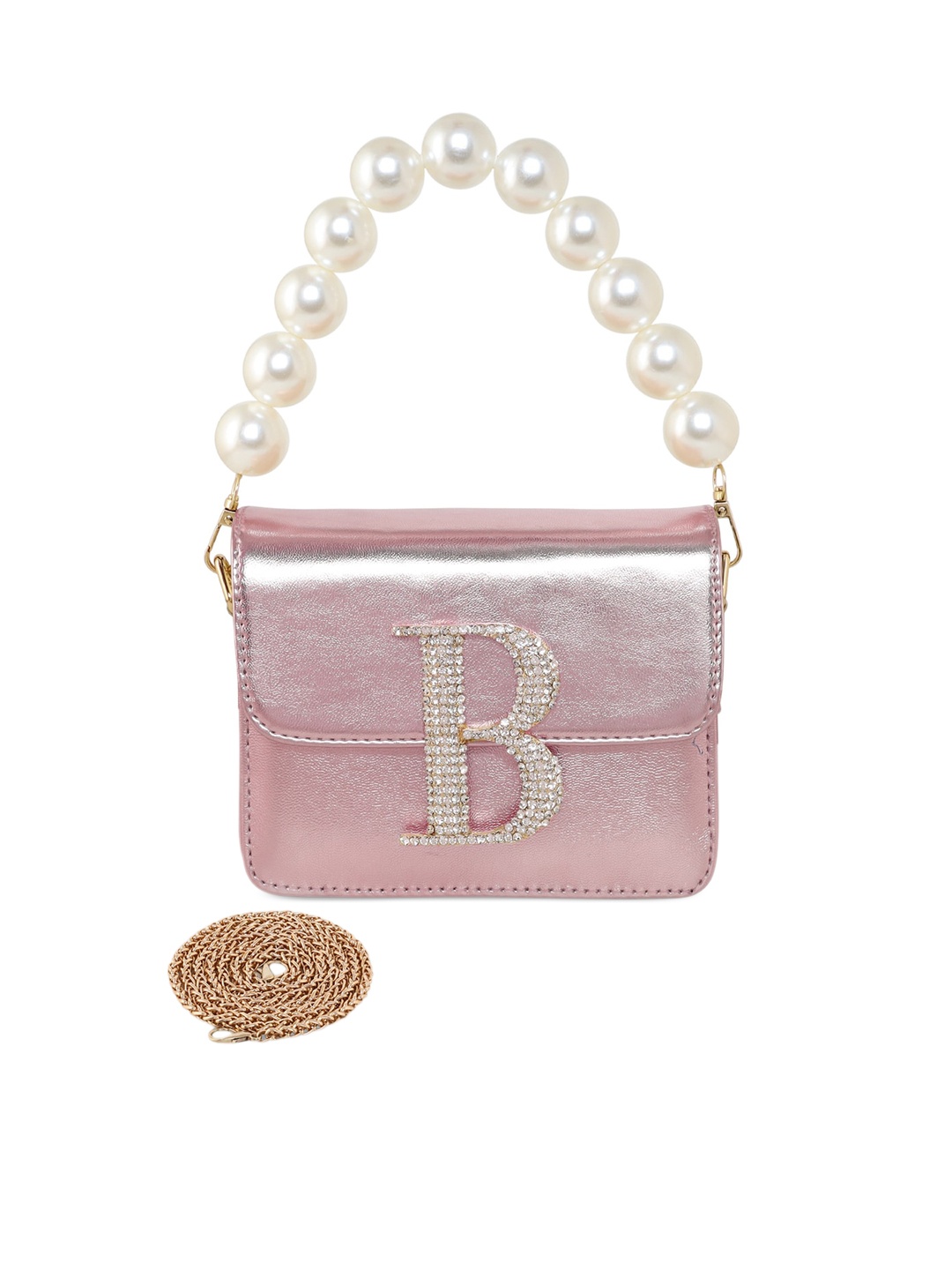 

ESBEDA Hotty Plain Pearl Embellished PU Structured Sling Bag, Rose gold