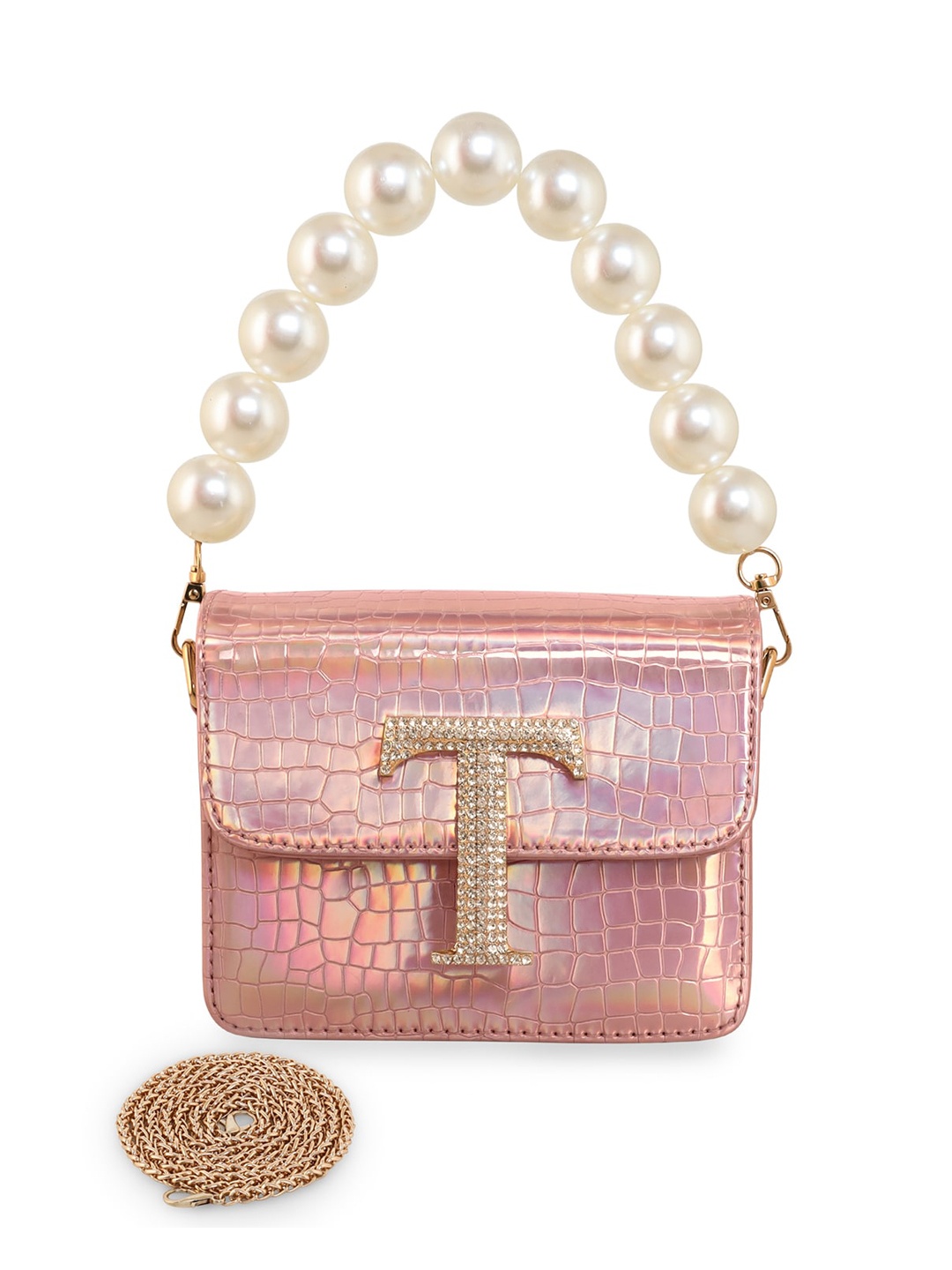 

ESBEDA Rose Gold Textured Structured Embellished Sling Bag