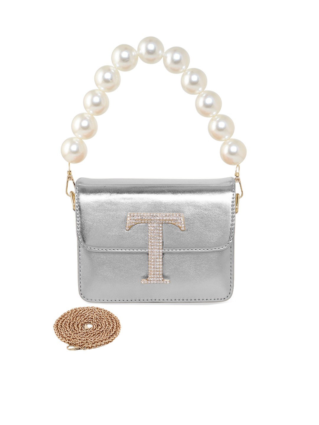 

ESBEDA Hotty Plain Pearl Structured Sling Bag, Silver