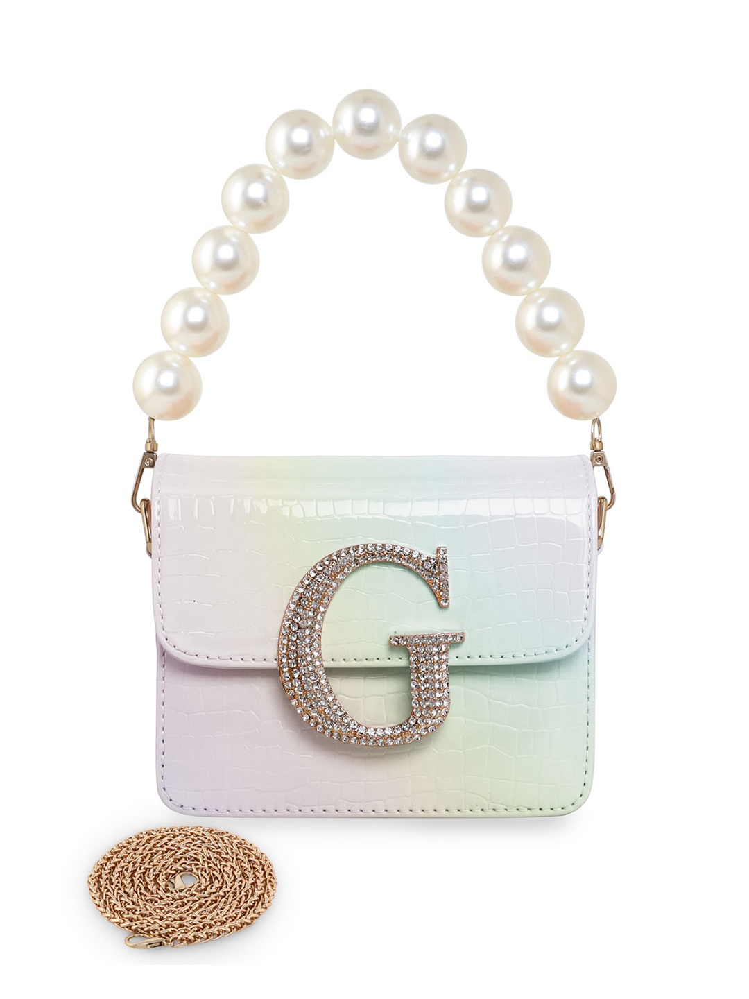 ESBEDA Colourblocked PU Structured Sling Bag, White