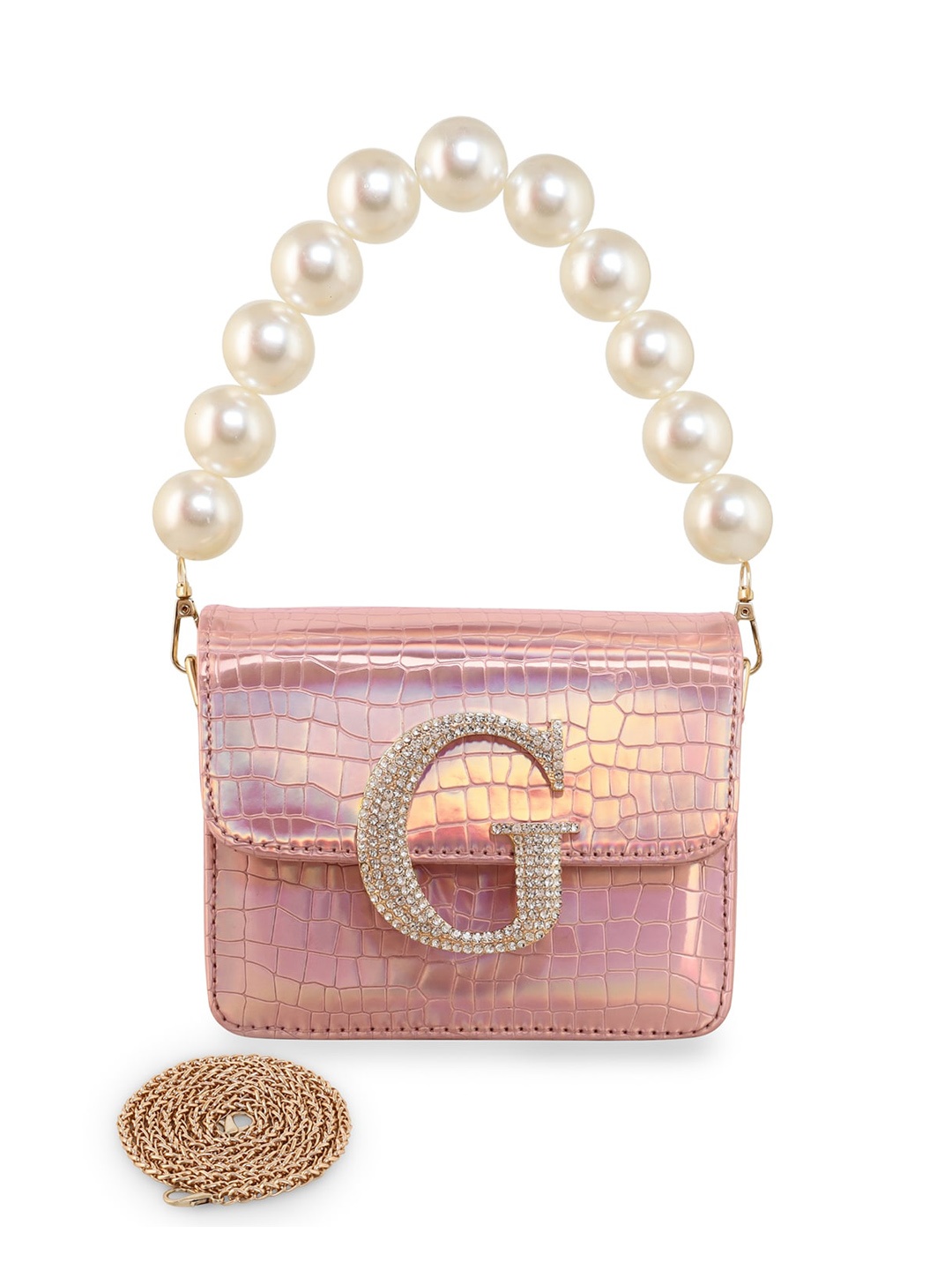 

ESBEDA Textured PU Structured Sling Bag, Rose gold