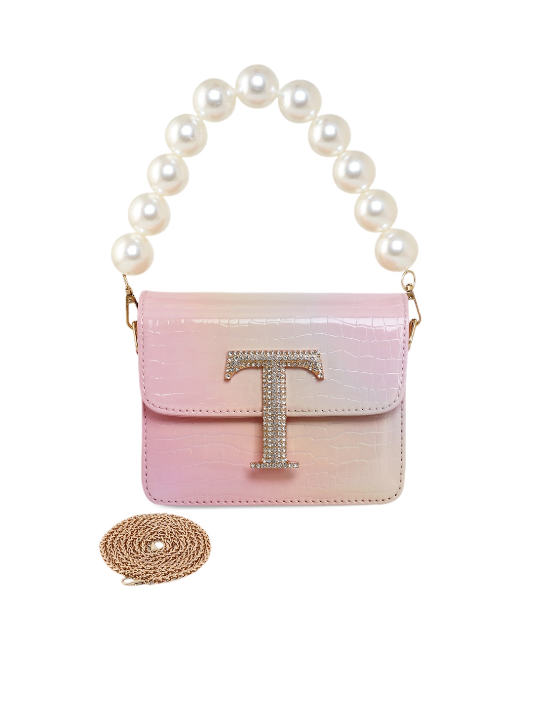 

ESBEDA Pearl Embellished Structured Hotty Glossy Sling Bag, Pink