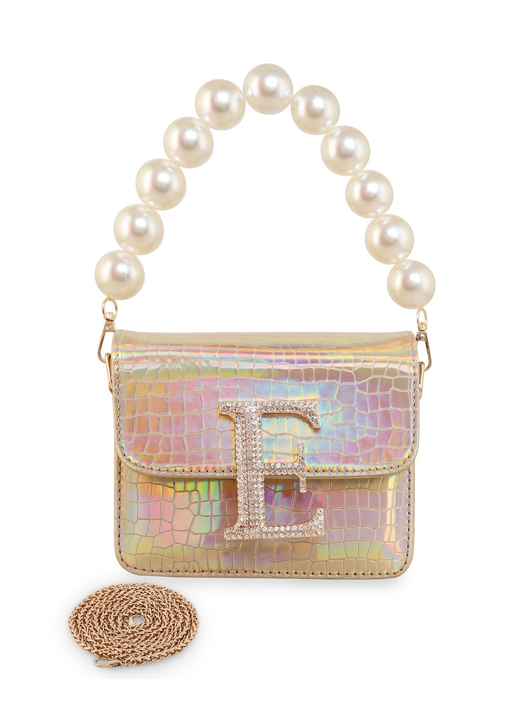 

ESBEDA Women PU Hotty Glossy Croco Structured Sling Bag, Gold