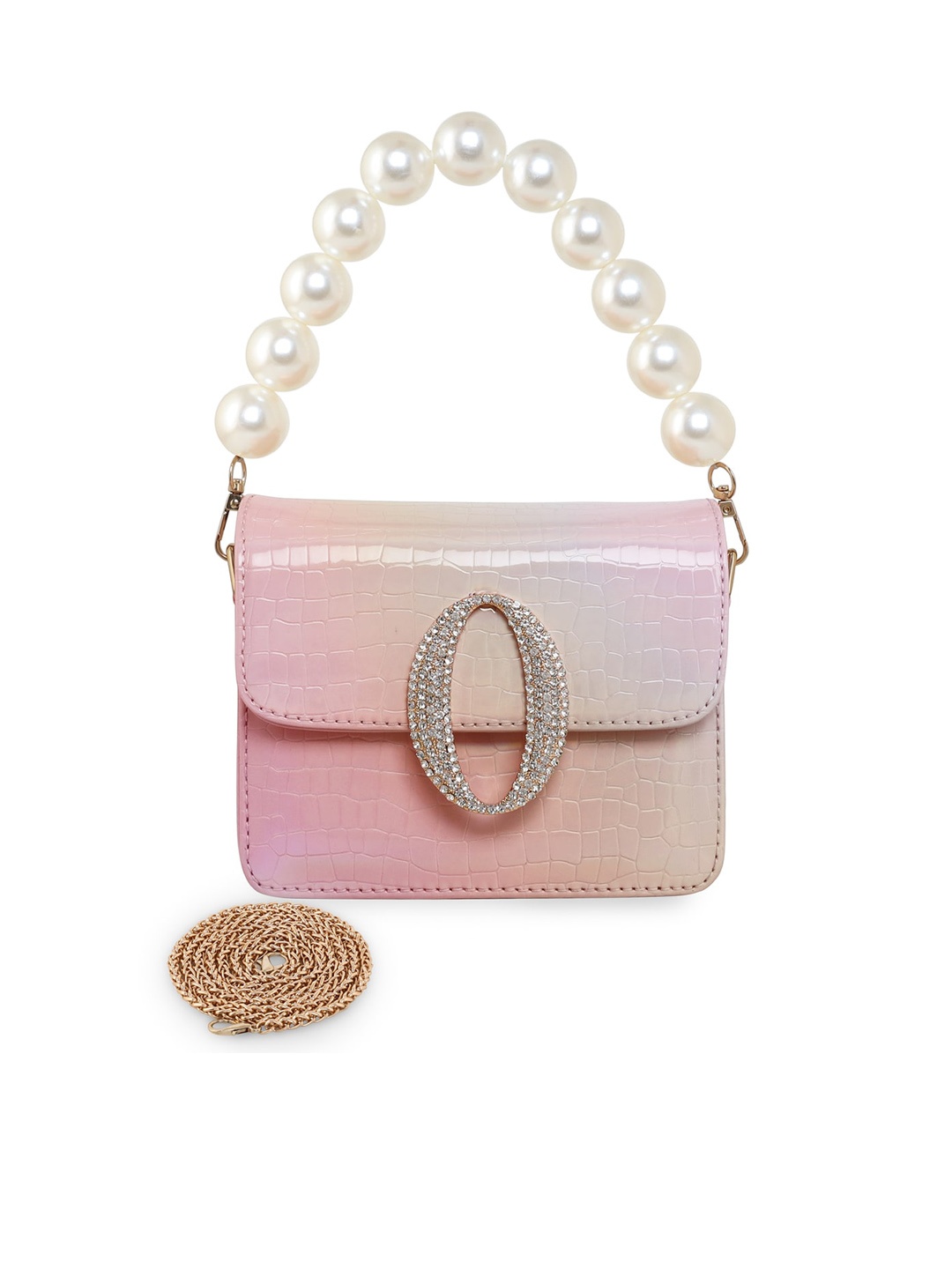 ESBEDA Hotty Glossy Croc Textured Sling Bag, Pink