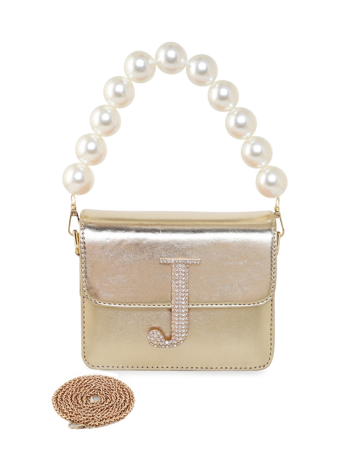 

ESBEDA Embellished PU Structured Sling Bag, Gold