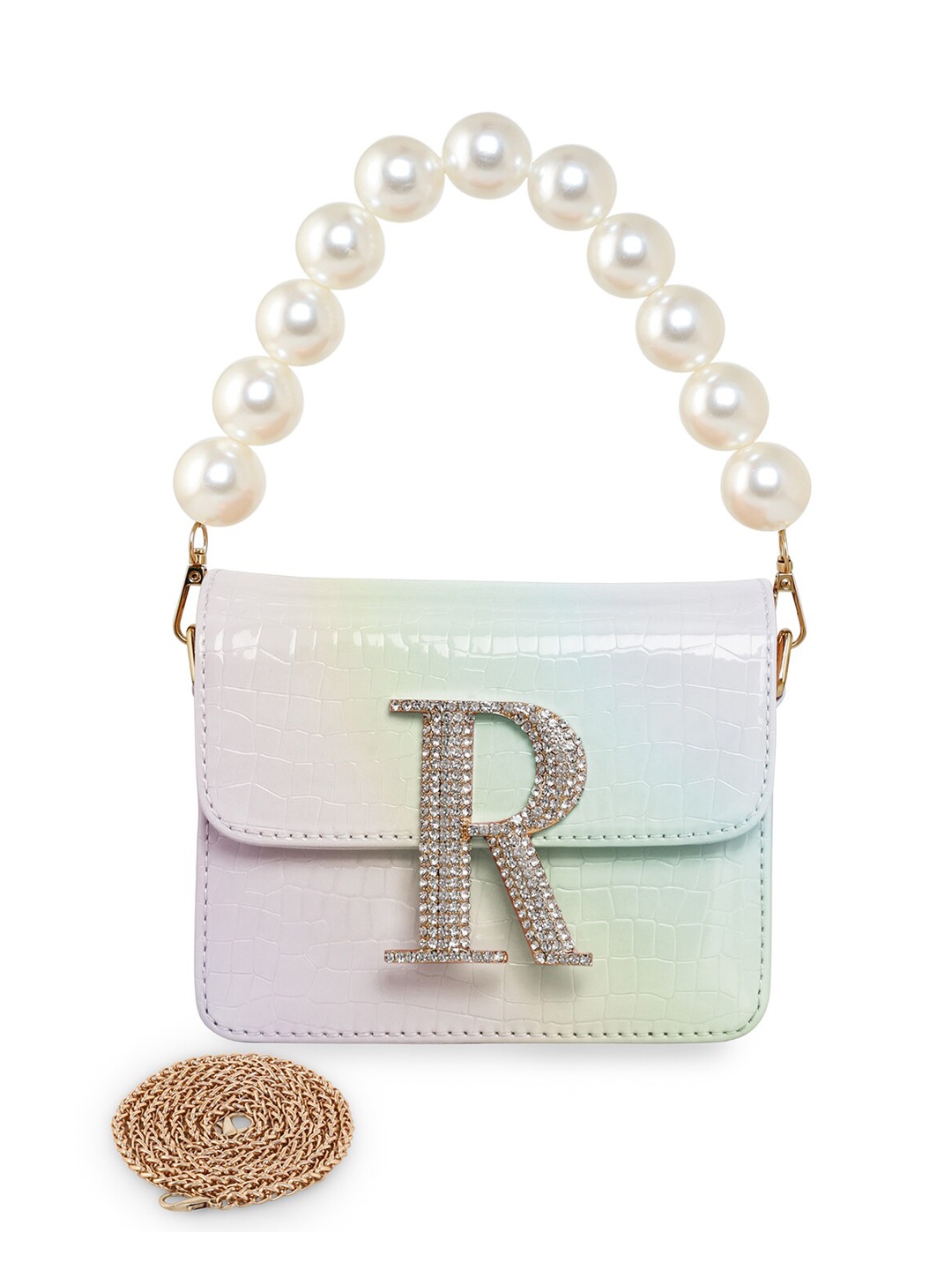 

ESBEDA Pearl Embellished Structured Hotty Glossy Sling Bag, White