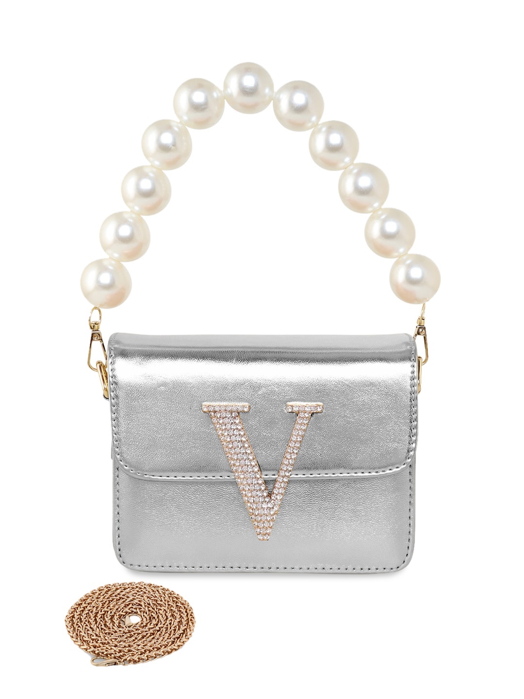 

ESBEDA Hotty Plain PU Structured Sling Bag, Silver