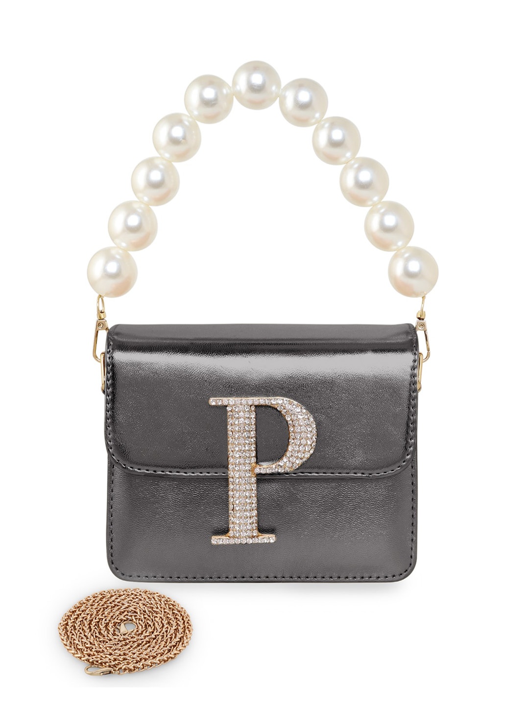 

ESBEDA Pearl Detail Structured Hotty Plain Sling Bag, Charcoal