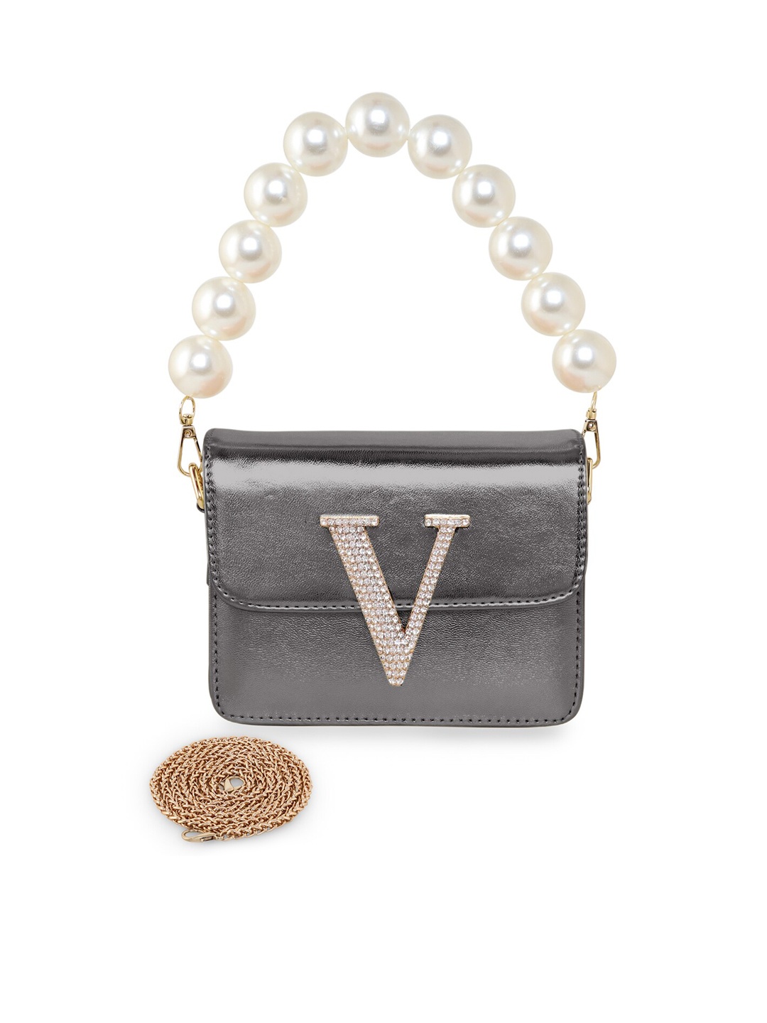 

ESBEDA Charcoal Grey Embellished Structured Sling Bag