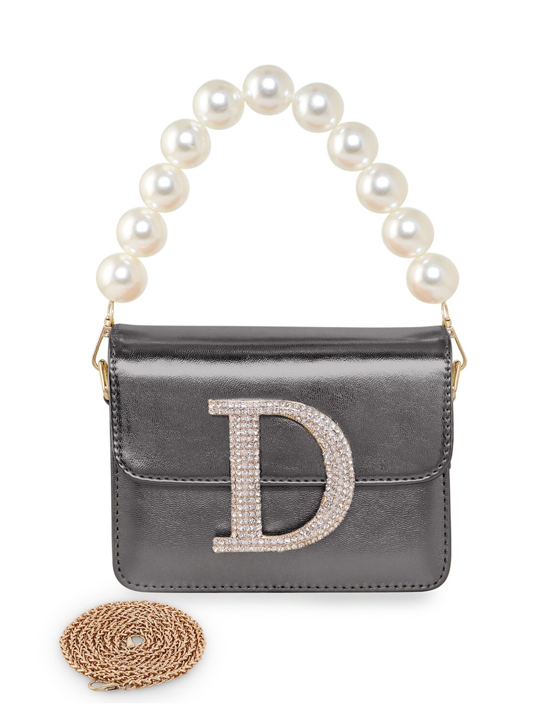 

ESBEDA Embellished PU Structured Sling Bag, Charcoal