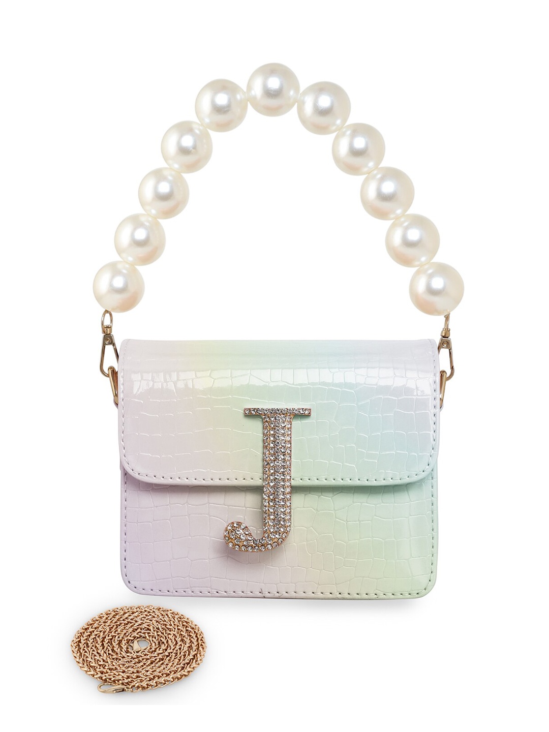 

ESBEDA Pearl Embellished Structured Hotty Glossy Sling Bag, White