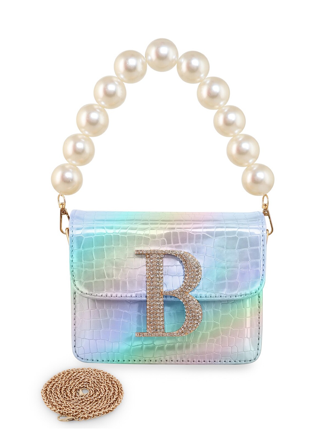 

ESBEDA Silver-Toned & Blue Textured Structured Sling Bag