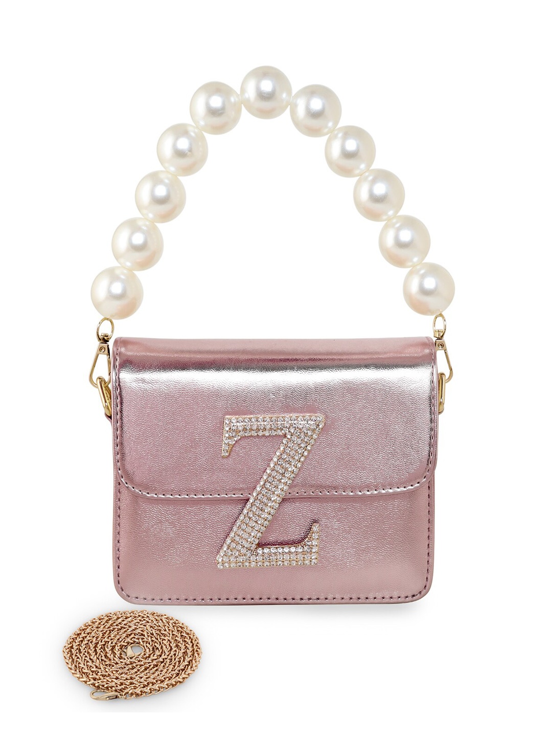 

ESBEDA Pearl Hotty Plain Structured Sling Bag, Rose gold