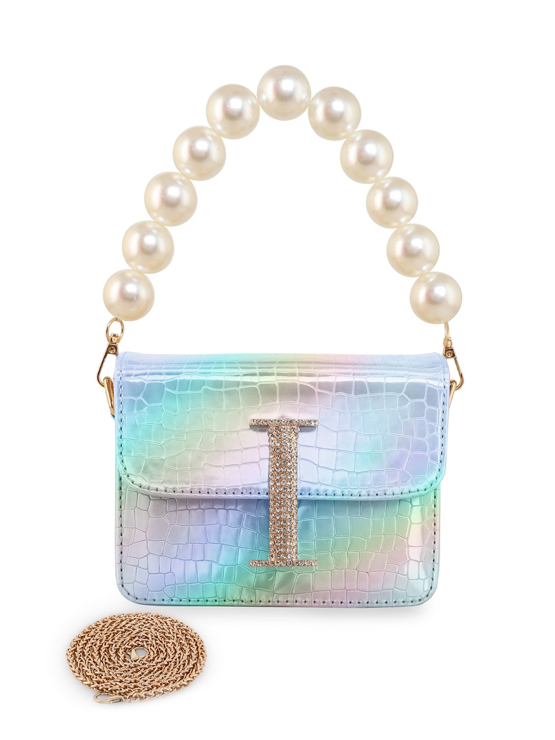 

ESBEDA Colourblocked PU Structured Sling Bag, Silver