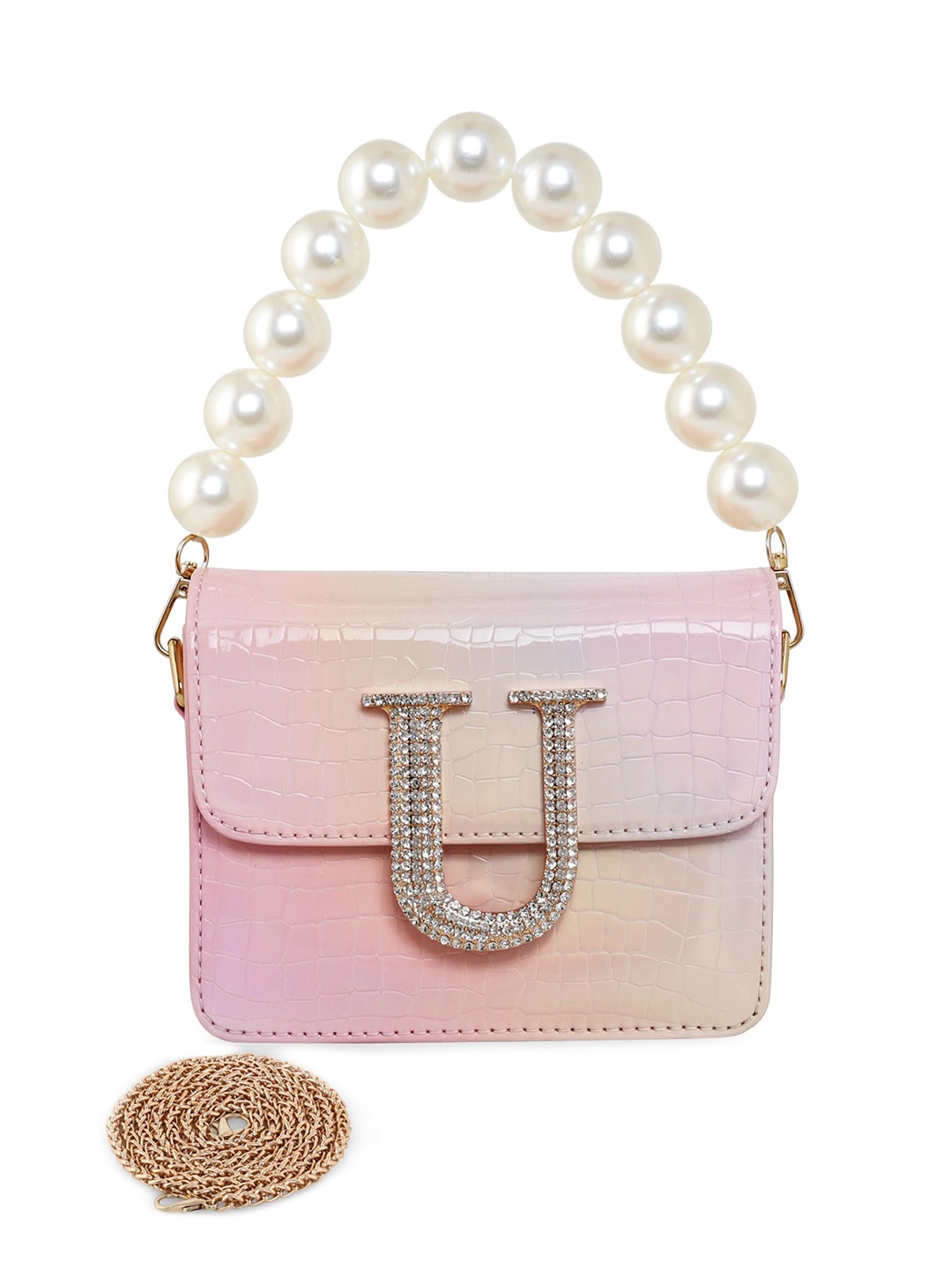 

ESBEDA Pink PU Embellished Structured Handheld Bag