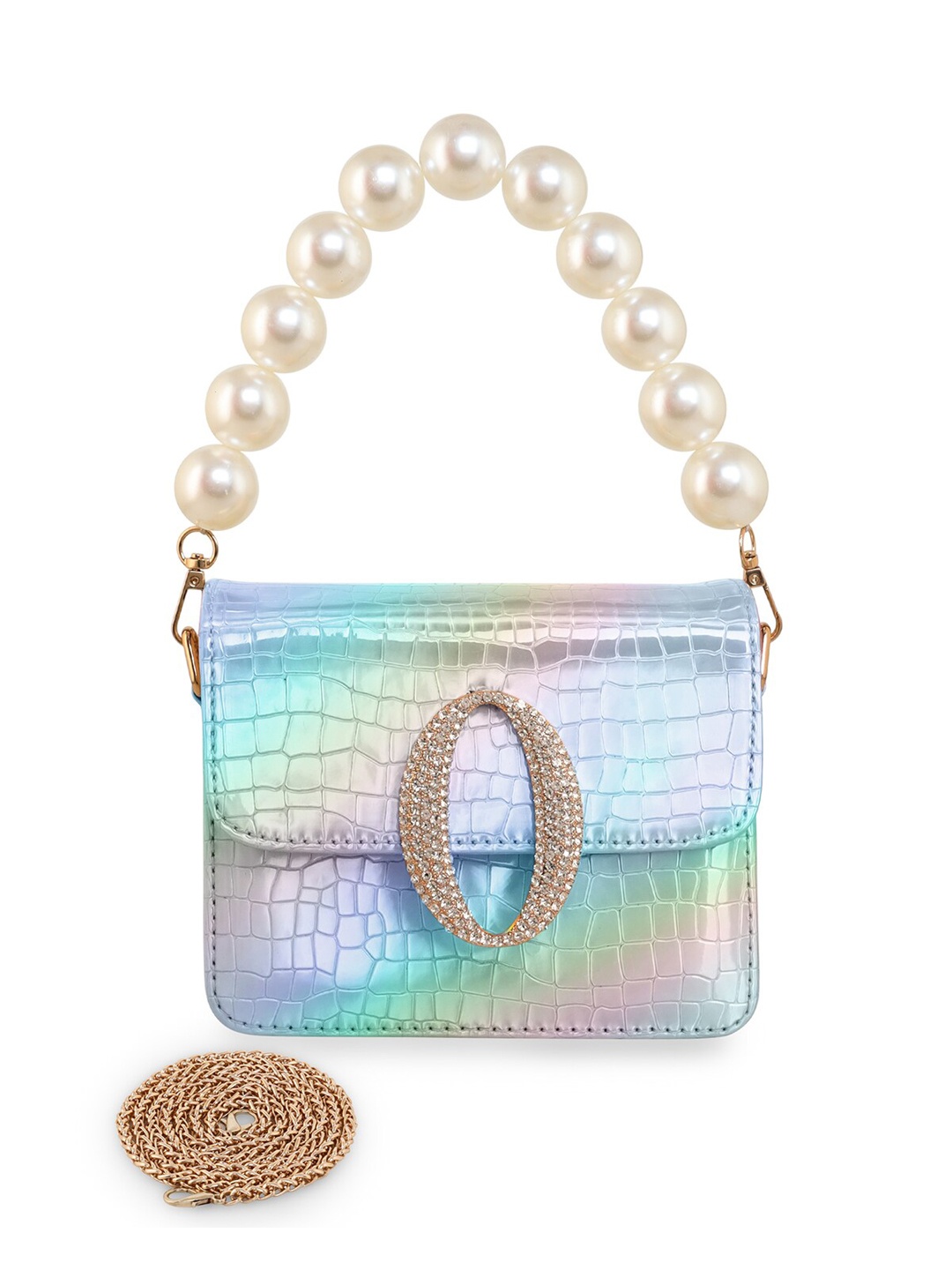 

ESBEDA Hotty Glossy Croc Textured Sling Bag, Silver