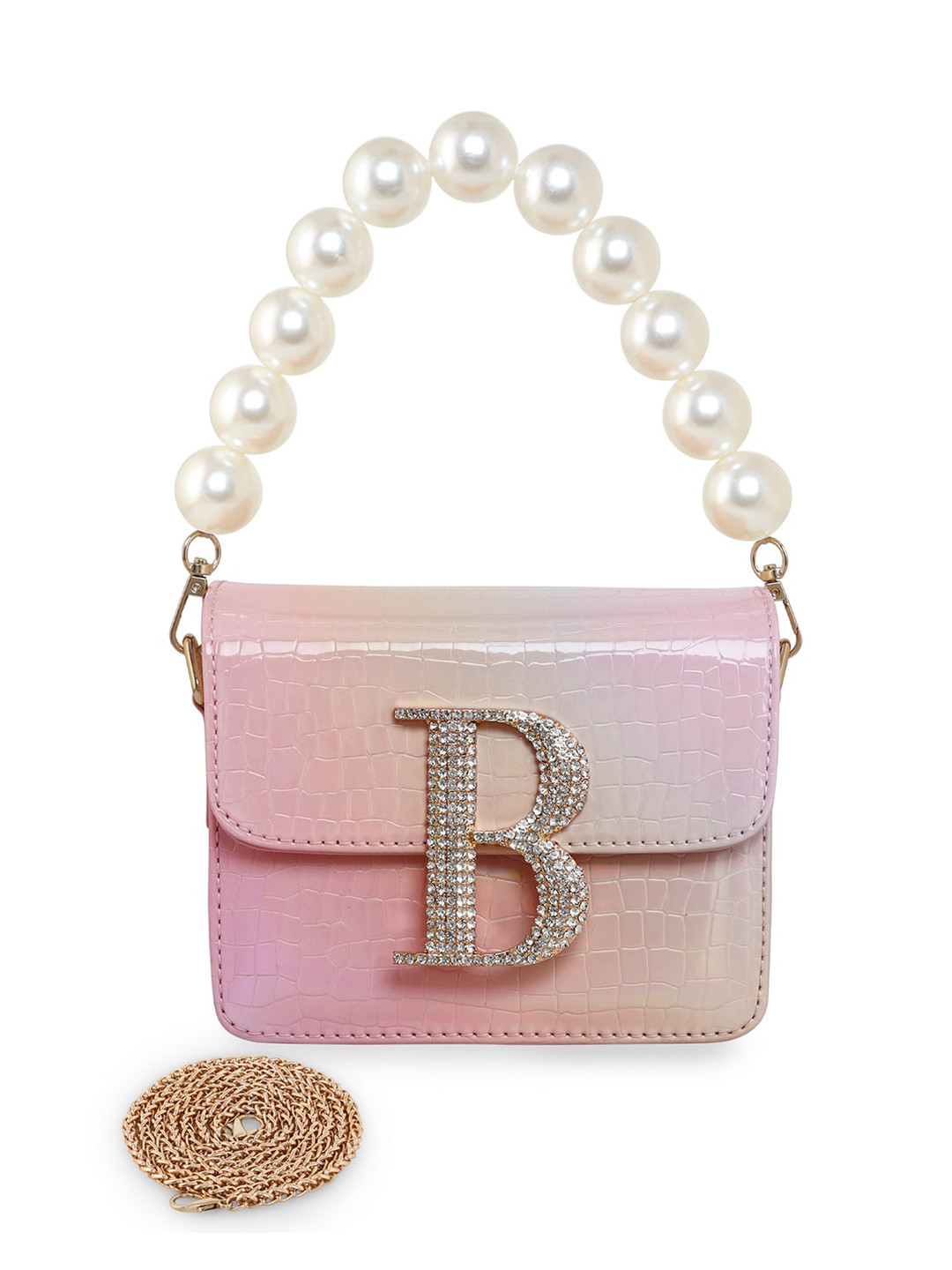 

ESBEDA Pink Textured Embellished Structured Sling Bag