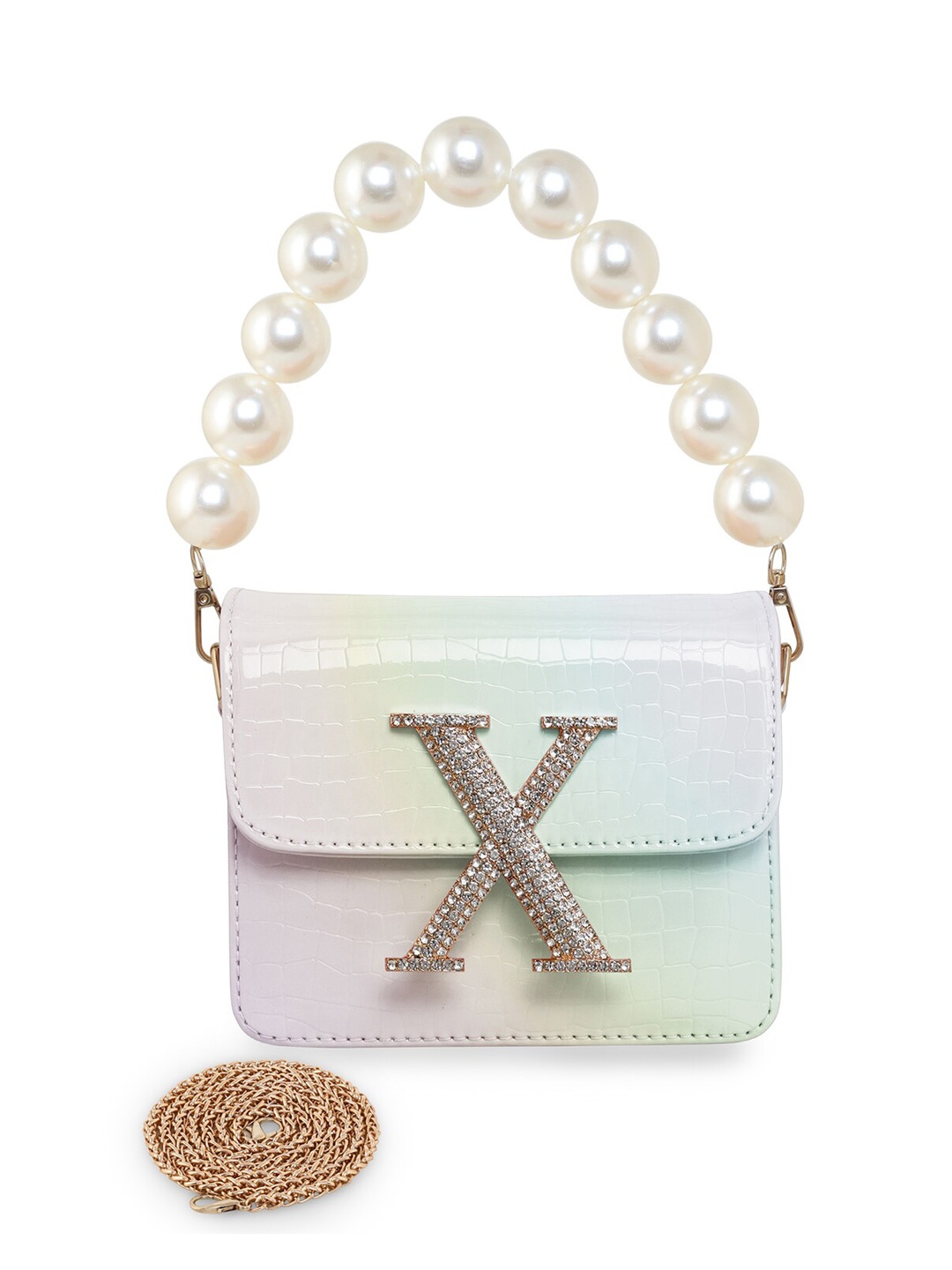 

ESBEDA White Glossy Finish Textured Embellished Sling Bag