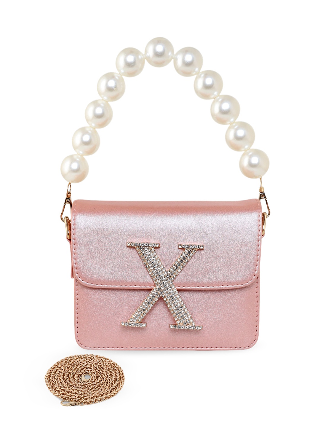 

ESBEDA Pearl Embellished PU Structured Sling Bag, Pink