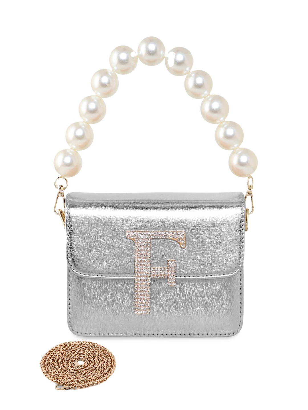 

ESBEDA Hotty Plain PU Structured Sling Bag, Silver
