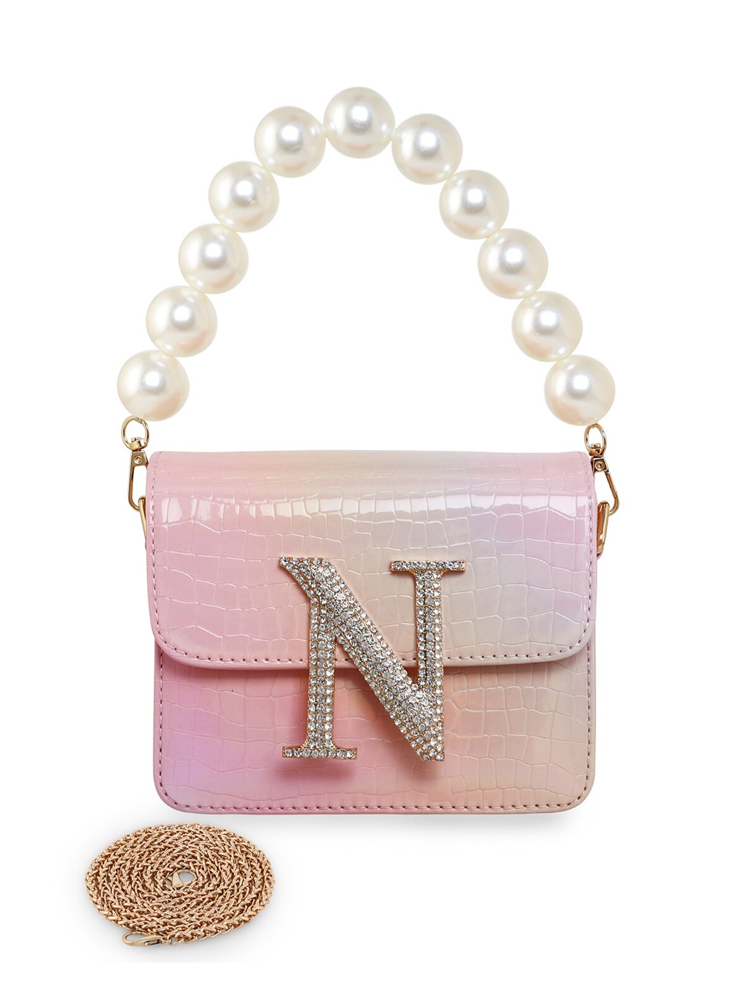 ESBEDA Hotty Glossy Croc Textured Structured Sling Bag, Pink
