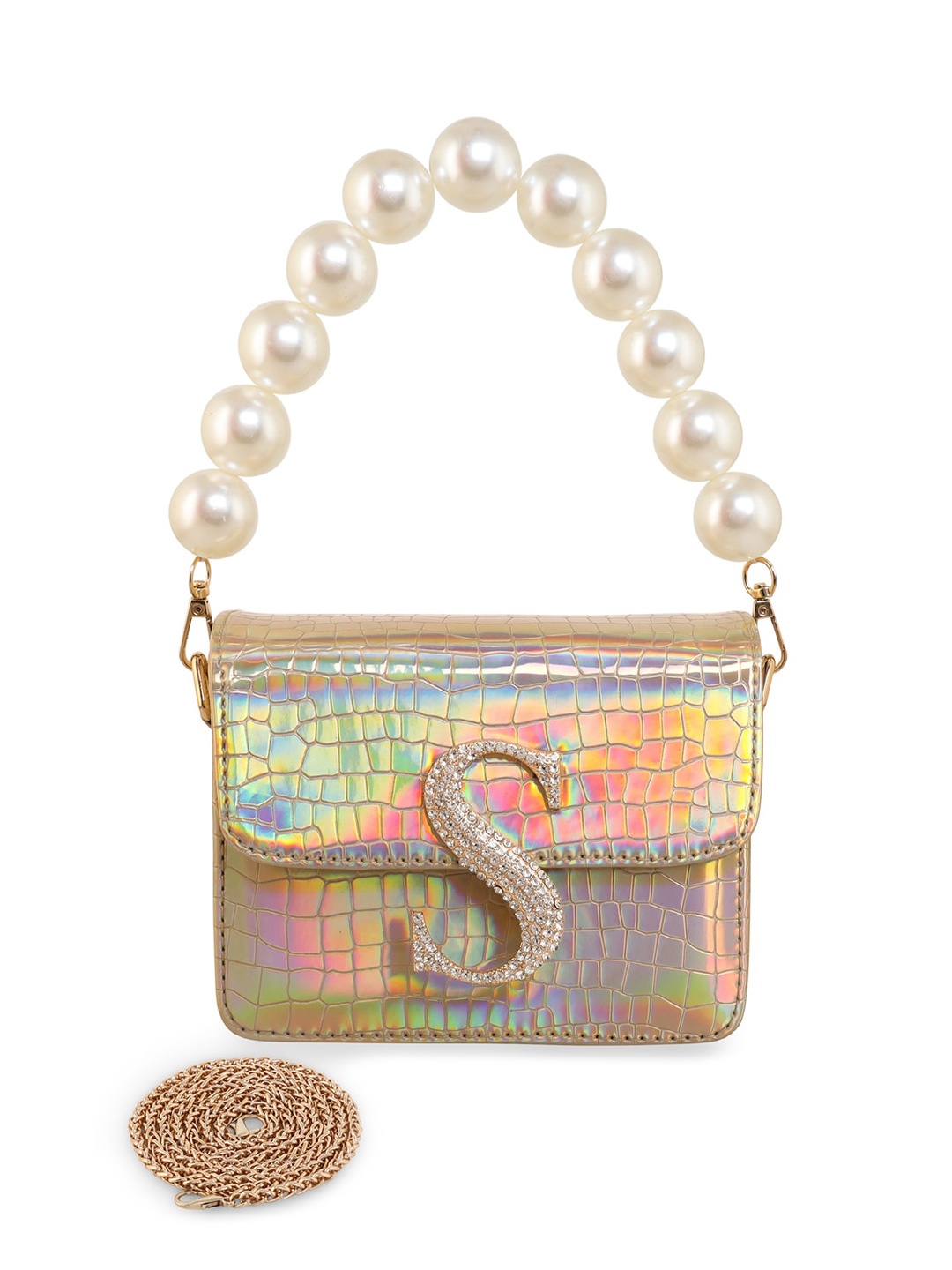 

ESBEDA Embellished PU Structured Sling Bag, Gold