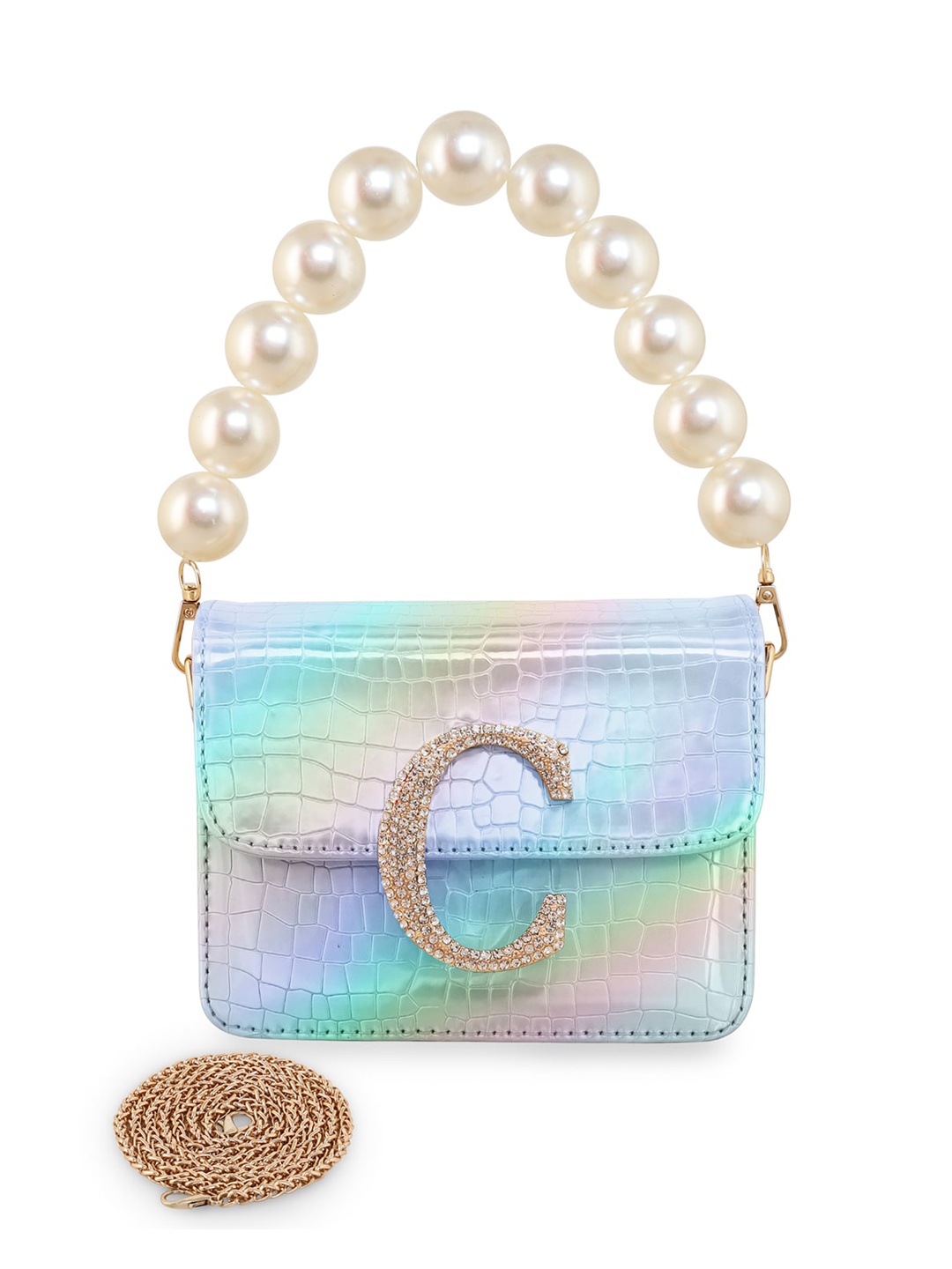 

ESBEDA Women Hotty Glossy Croco Structured Sling Bag, Silver
