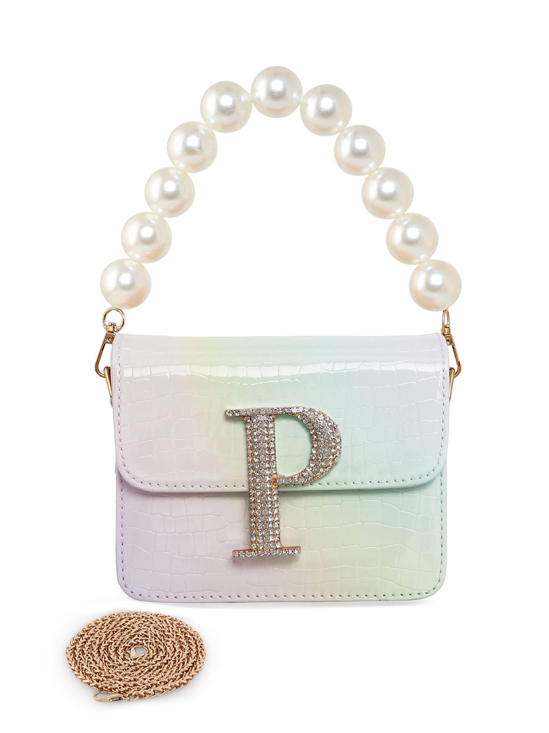 

ESBEDA White Glossy Finish Textured Embellished Sling Bag