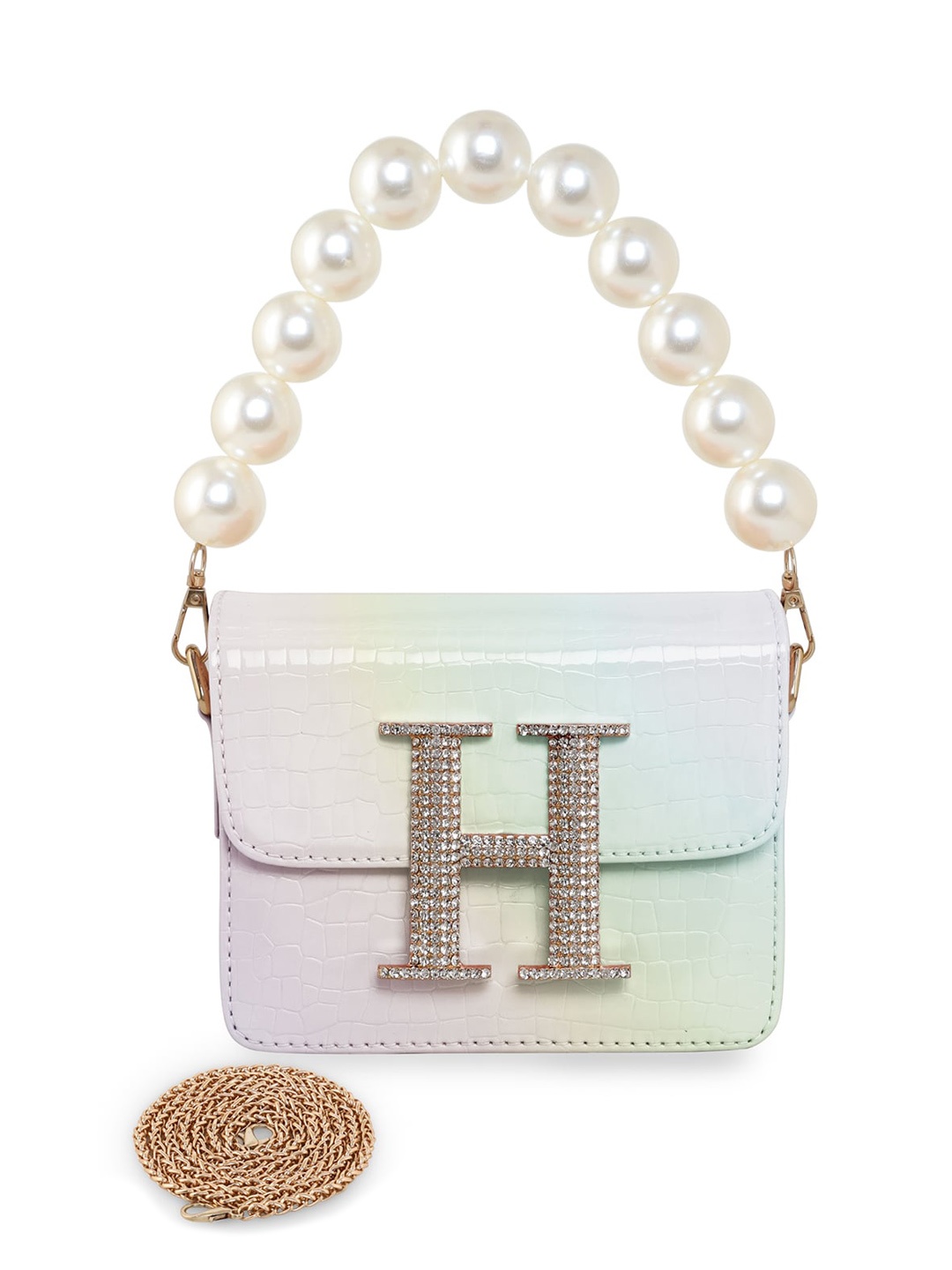 

ESBEDA White Textured Embellished Structured Sling Bag